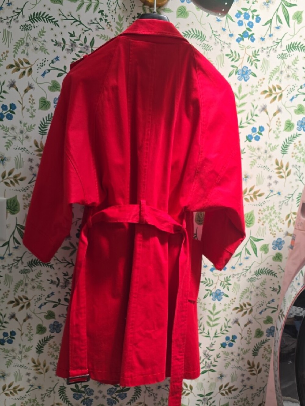 Bright Red Double-Breasted Trench Coat - Picture 6 of 7